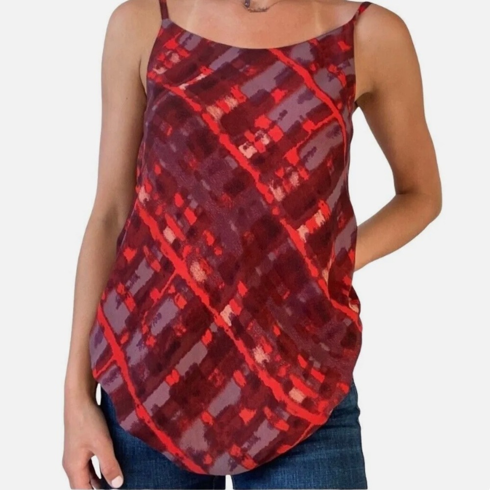 Cabi Womens Cherish Tank Top
Sz L Red Paint Print Layered
Spaghetti Strap #3086